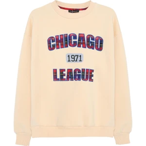 Baskılı Oversize Sweatshirt Bej