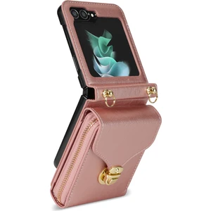 Samsung Galaxy Z Flip5 5g Pu Deri Kaplamalı Tpu+Pc Telefon Kılıfı Zipper Cep Kartı Yuva Kapağı Omuz Kayışı ile (Yurt Dışından)
