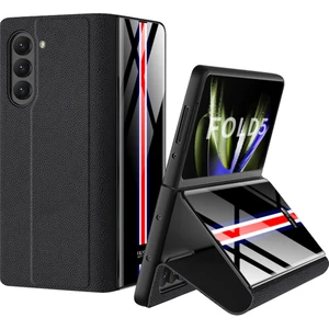 Samsung Galaxy Z Fold5 5g Kart Yuvaları Katlanır Telefon Kılıfı Pu Deri+Pc+Temperli Cam Kapak (Yurt Dışından)