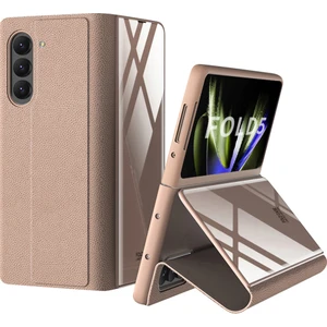 Samsung Galaxy Z Fold5 5g Kart Yuvaları Katlanır Telefon Kılıfı Pu Deri+Pc+Temperli Cam Kapak (Yurt Dışından)