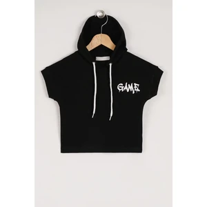 Erkek Çocuk Siyah Renkli Game Baskılı Kapuşonlu Kısa Kol Sweatshirt