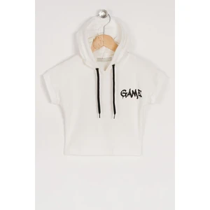 Erkek Çocuk Ekru Renkli Game Baskılı Kapuşonlu Kısa Kol Sweatshirt