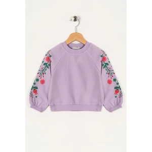 Kız Çocuk Lila Renkli Reglan Kol Çiçek Baskılı Sweatshirt