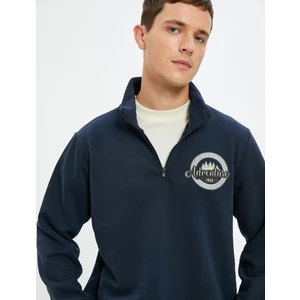 Yarım Fermuarlı Sweatshirt Kolej Baskılı Dik Yaka