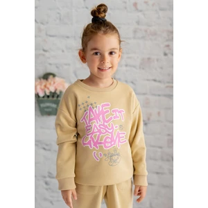 Kız Çocuk Pembe Yazı Baskılı Sweatshirt