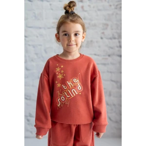 Kız Çocuk Simli Yazı Baskılı Sweatshirt