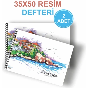 2'li 35X50 Resim Defteri Spiralli Karton Kapak 35X50 cm 15 Yaprak Resim Defteri Büyük Boy