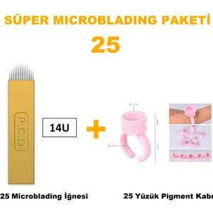 Microblading İğnesi ve Pigment Kabı Seti 14U Sarı 25 Adet