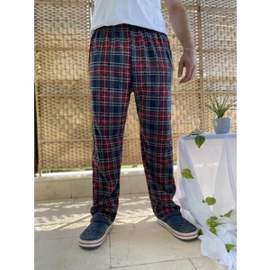 Erkek  Pamuk Kareli Beli Lastikli Cepli Pijama Altı Açık Gri Kareli