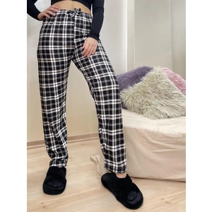 Kırmızı Yeşil Ekoseli Kareli Kadın Kadife Pijama Altı Eşofman Pamuklu