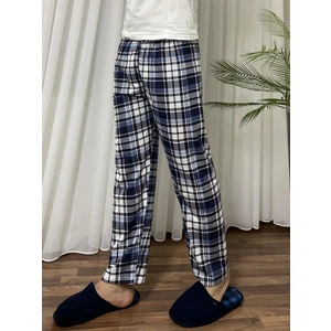 Erkek  Pamuk Cepsiz Beli Lastikli Pijama Altı Eşofman Lacivert Beyaz Çizgili