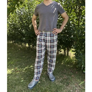 Erkek  Pamuk Cepsiz Beli Lastikli Pijama Altı Eşofman Lacivert Beyaz Çizgili