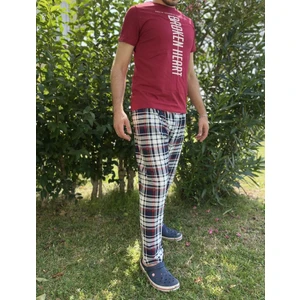 Erkek  Pamuk Cepsiz Beli Lastikli Pijama Altı Eşofman Lacivert Beyaz Çizgili