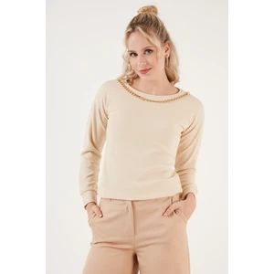 Zincir Detaylı Regular Fit Bisiklet Yaka Esnek Bluz Bayan Bluz 5865347