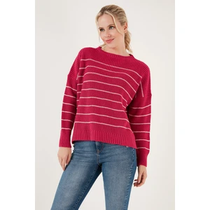 Çizgili Arkası Uzun Bisiklet Yaka Örme Kazak Bayan Kazak 4616133