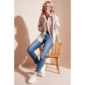 Oversize % 100 Pamuk Poplin Gömlek Bayan Gömlek CF21S163867