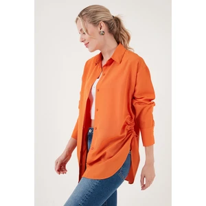 Büzgü Detaylı Pamuklu Rahat Kesim Gömlek Bayan Gömlek 6234779