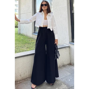 New Laviva Siyah Beli Lastikli, Cepli, Ispanyol / Bol Paça Özel Kumaş, Rahat Kalıp Pantolon - Tesettüre Uygun