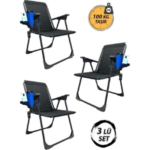 KampSeti 3 Adet Katlanır Kamp Sandalyesi-Taşınabilir Piknik Bahçe Sandalyesi