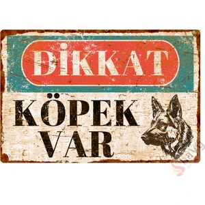 Hayg Equipment Dikkat Köpek Var Pas Görümlü Vintage Metal Levha - Alüminyum Alman Kurdu Uyarı Levhası - 20cm x 30cm
