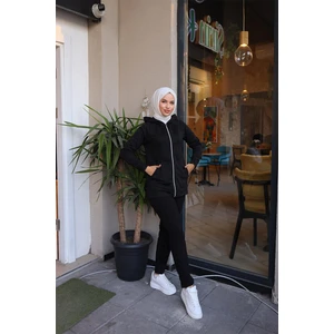 Burcu Tesettür ​kapşonlu Cep Detayli Eşofman Takımı BRC1602 Siyah