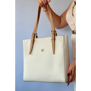 Just Polo Büyük Boy 31 cm * 30 cm 4 Bölmeli Günlük Kullanıma Uygun Tote Bag Kadın Omuz Çantası 4067 Krem