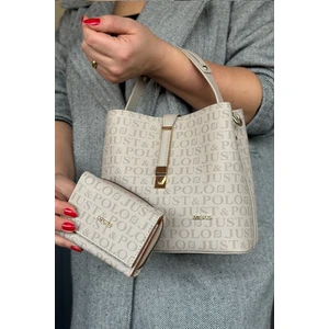 Just Polo Baskı Desenli Özel Seri Çanta Cüzdan Kombini 92055-GQ Taş Kombin