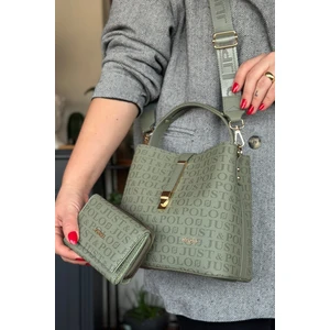 Just Polo Baskı Desenli Özel Seri Çanta Cüzdan Kombini 92055-GQ Yeşil Kombin