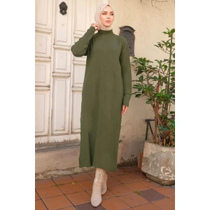 Hafsa Mina Fitilli Triko Elbise Haki HM2247