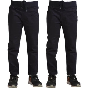 YHE Store Unisex Çocuk Rahat Kalıp Ribana Bel Canvas Keten Okul Pantolonu 2 Adet