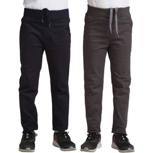 YHE Store Unisex Çocuk Rahat Kalıp Ribana Bel Canvas Keten Okul Pantolonu 2 Adet