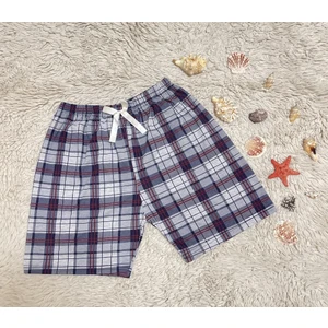%100 Pamuk Kadın Yüksek Bel Dört Mevsim Şort Pijama Kırmızı Pencere Kare