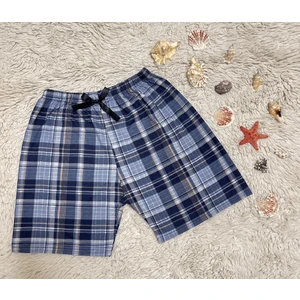 %100 Pamuk Kadın Yüksek Bel Dört Mevsim Şort Pijama Kırmızı Pencere Kare