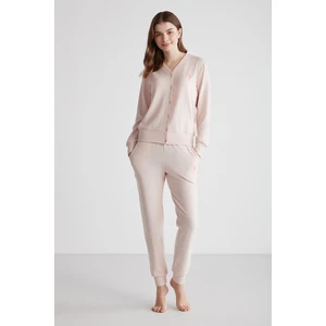 U.S. Polo Assn. 16956 Kadın Pembe Melanj Patlı Uzun Kollu Pijama Takımı -Pembemelanj