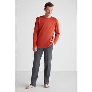 U.S. Polo Assn. 18743 Erkek Kiremit Yuvarlak Yaka Uzun Kollu Pijama Takımı -Kiremit