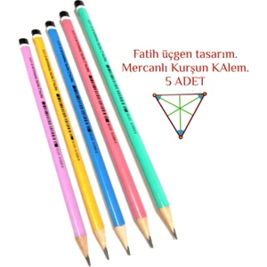 Üçgen Mercanlı Pastel Renkli Kurşun Kalem 5 Adet