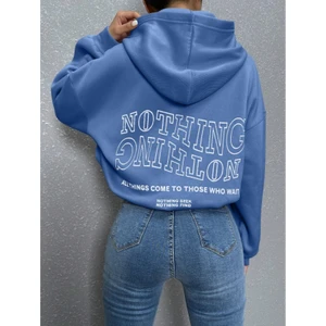 Kadın Ters Düz Nothing Baskılı Oversize Sweatshirt