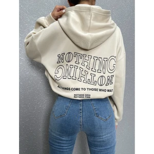 Kadın Ters Düz Nothing Baskılı Oversize Sweatshirt