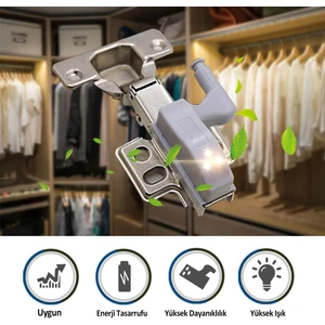 Grand Zone  Gardrop Mutfak Dolap Içi Sensörlü LED Işık Aydınlatma 2li Menteşe Üstü Enerji Tasarruf Lamba