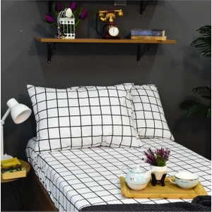 Snr Home Collection Beyaz Kareli Pamuklu Genç Odası Tek Kişilik 100X200CM Lastikli Çarşaf Takımı