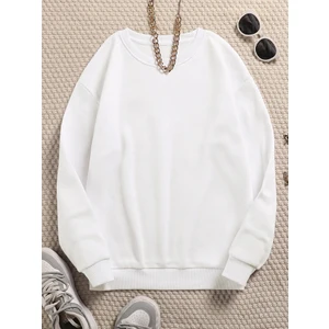 Kadın Düz Bisiklet Yaka Sweatshirt
