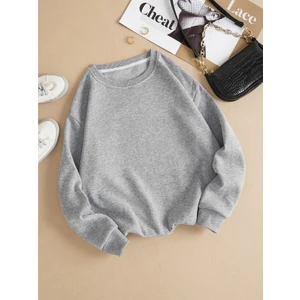 Kadın Düz Bisiklet Yaka Sweatshirt