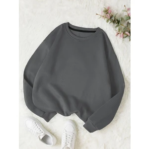 Kadın Düz Bisiklet Yaka Sweatshirt