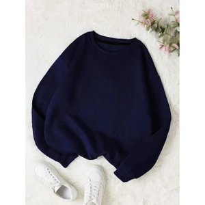 Kadın Düz Bisiklet Yaka Sweatshirt