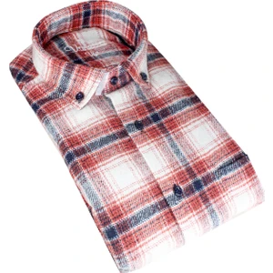 Erkek Kiremit Rengi Kalın Kışlık Cepli Klasik Geniş Kesim Oduncu Gömlek