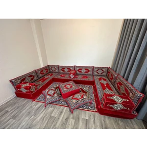 Şark Köşesi Saraylı Desen 20 cm Minderli Takım Konsept Kırmızı
