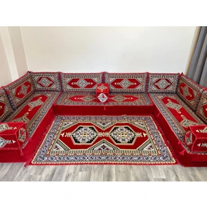 Şark Köşesi Saraylı Desen 20 cm Minderli Takım Konsept Kırmızı