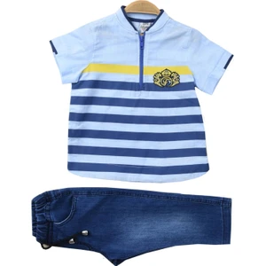 Erkek Çocuk Baskılı Kısa Kollu Gömlek Pantolon 2'li Takım