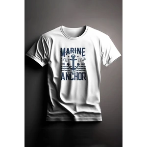 Unisex Baskılı Beyaz Tişört Marine Xl