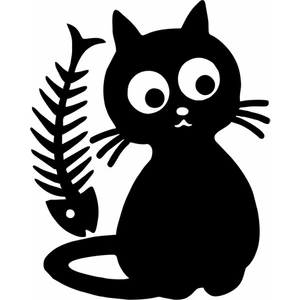 Reysa Tasarım Kedi ve Kılçık Buzdolabı Sticker Siyah 17X22 cm